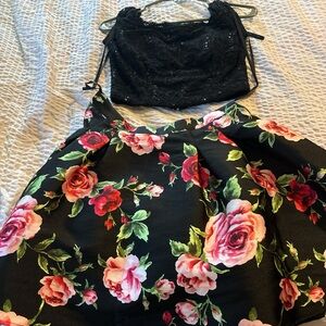 B Darlin Black and Pink Floral Crop Top